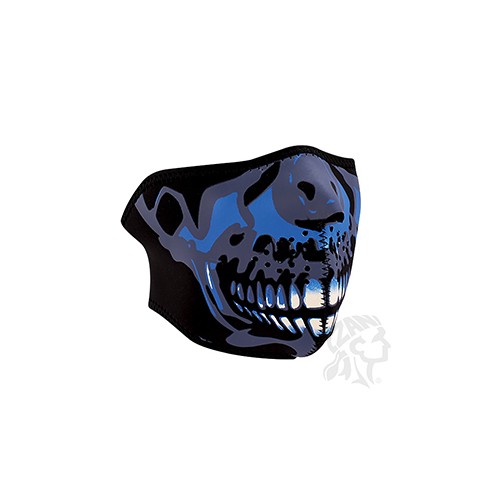 ZANheadgear Neoprene Half-Face Skull Face Mask Blue Chrome